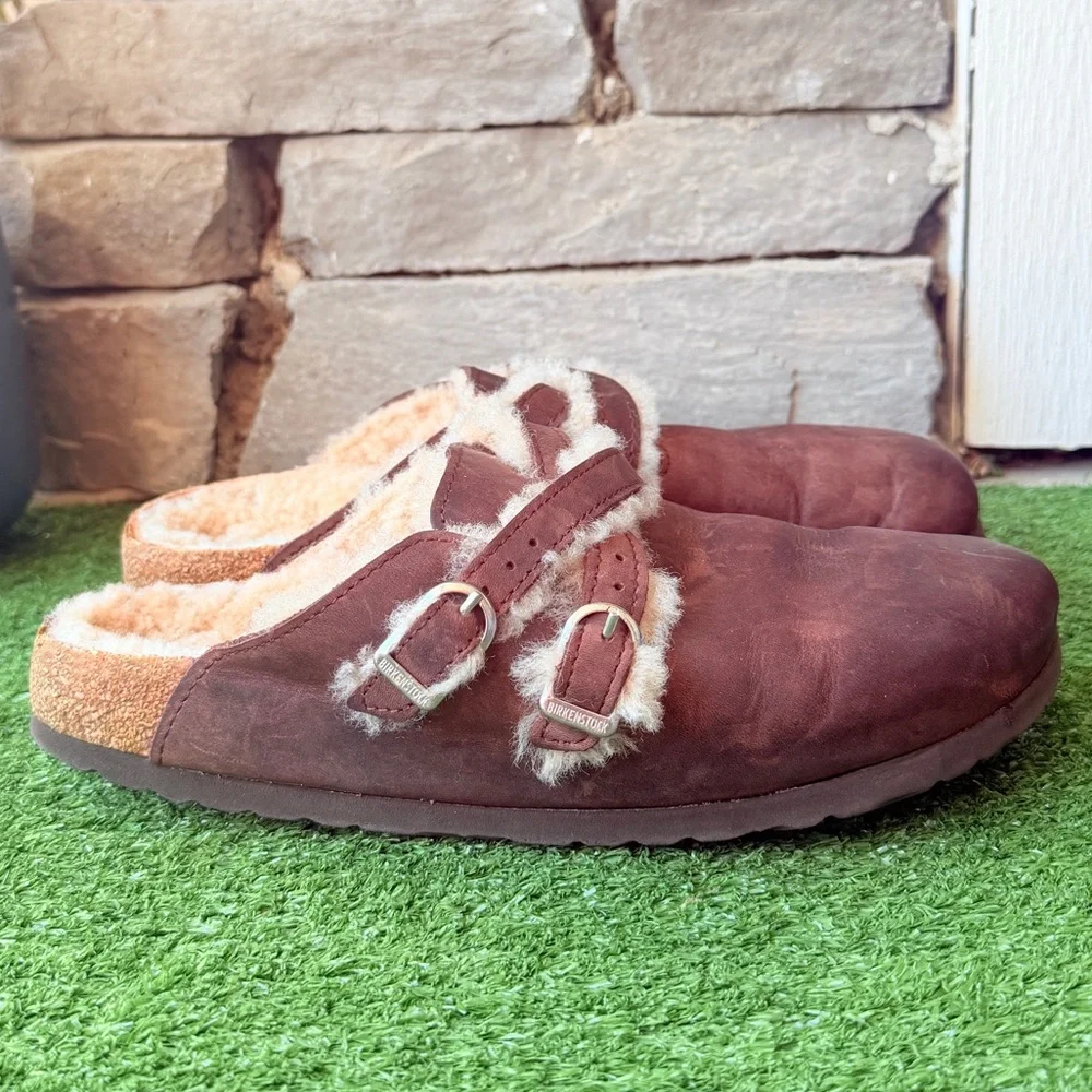 Birkenstock Blair Oiled Leather Shearling Women’s Clogs - Picture 3 of 11